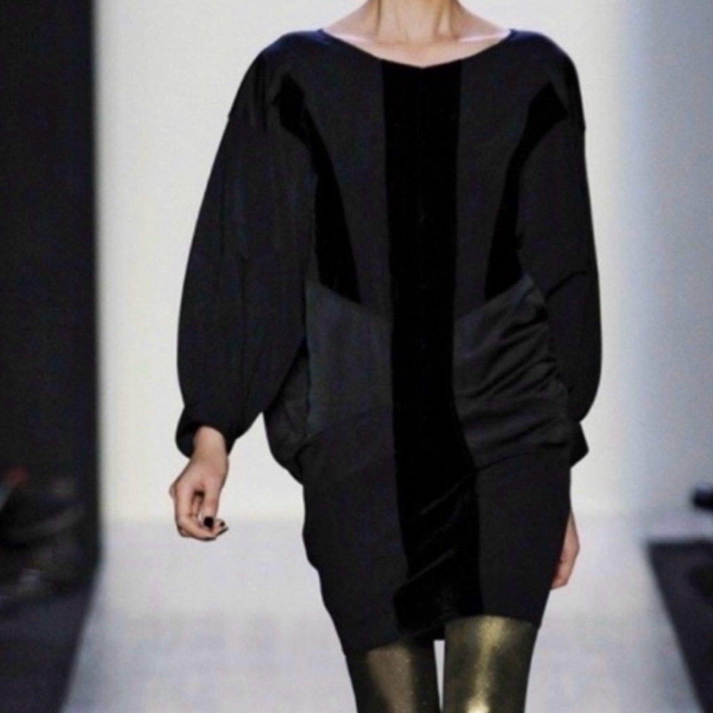 Bcbg Maxazria Runway Black Crepe And Velvet Dress - Nwt
